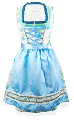 Dirndlspatz ABVERKAUF/Sale Dirndl Damen Set 3 teilig Diana in Hellblau Grün Gr 34 36 38 40 42 44 46 48 50 52 54 Festliche Midi Dirndl Blumen Trachtenkleid 3 TLG Oktoberfest von Dirndlspatz