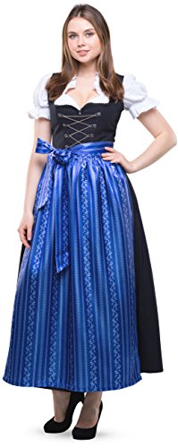 Dirndlspatz Dirndl lang Damen Set 3-TLG. aus Exklusiver Kollektion Blau Schwarz mit Dirndlbluse und Schürze Gr 38 von Dirndlspatz