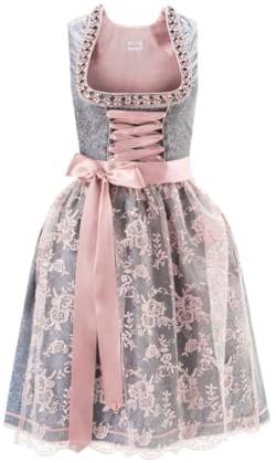 Dirndlspatz Midi Dirndl Damen grau rosa aus Exklusiver Kollektion inkl. Spitzenschürze (as3, Numeric, Numeric_42, Regular, Regular) von Dirndlspatz