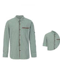 Dirndlwelle Grün Weiß Karohemd 100% Baumwolle Herren Trachtenhemd Slim Fit Langarm Cargo Hemd Gr.XL von Dirndlwelle