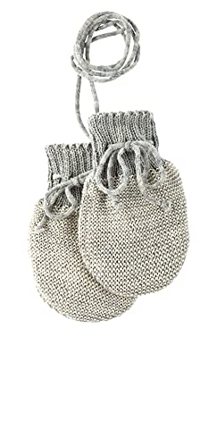 Disana STRICK-HANDSCHUHE, 100% Bio-Merinowolle GOTS, IVN Best | mit gestrickter Kordel | Newborn Neugeborene Baby Unisex | Baby Erstausstattung | Made in Germany | Grau-Natur von Disana