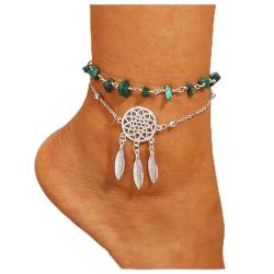 Bohemian Leaf Quasten Fußkettchen Türkis Geschichtet Feder Fußkettchen Armband Hohle Blume Strand Fußkette Schmuck für Frauen Mädchen Teenager von Dishowme