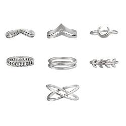 Boho Mond Stern Herz Knöchelringe Set Welle Blatt Auge Fingergelenk Ring Kaktus Kostüm Stapelbare Ringe für Frauen Mädchen Männer (Silber A) von Dishowme