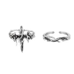 Dishowme 2 x Emaille-Kreuzringe, Punk, unregelmäßiges Schwert, Knöchelring, verstellbares Fingergelenk, Schmuck für Damen, Herren, Mädchen, Metall von Dishowme