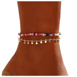 Dishowme Fußkettchen mit Perlen Boho-Pailletten Quasten Fußkette Sommer Fußkette Schmuck für Frauen Mädchen 2 Stück (Mehrfarbig) von Dishowme