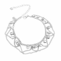 Dishowme Jingle Bells Fußkettchen Boho Mehrlagige Glocken Quasten Fußkette Strand Verstellbar Barfuß-Sandalen Schmuck für Frauen Mädchen Teenageralter (Silber) von Dishowme