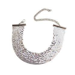 Dishowme Pailletten Choker Halskette breite Metall Pailletten Halsband Hip-Hop Punk Halskette Schmuck für Frauen Mädchen (Silber) von Dishowme
