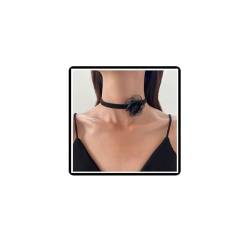 Dishowme Rose Blume Leder Choker Halskette Vintage Französisch Samt Beflockung Tuch Halskette Halsband Schmuck für Frauen Mädchen Bankett Ball Party, Metall Beflockungstuch Metall von Dishowme