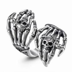 Dishowme Totenkopf-Ring, Skelett, Handknochen, Knöchelring, Punk, Geist, Klaue, Fingergelenk, Schmuck für Damen, Herren, Mädchen, Halloween-Party, Metall, Kein Edelstein von Dishowme