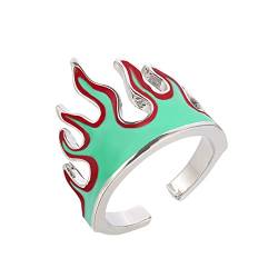 Feuer Flamme Ring Punk Knuckle Ring Kreativer Hip Hop Gelenk Fingerring Einstellbarer Schmuck für Frauen Männer Mädchen Jungen (Grün) von Dishowme