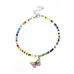 Fußkettchen mit Schmetterlingen Böhmisches Armband Bunte Perlen Fußkette Strand Barfuß Sandale, Schmuck für Frauen Mädchen Teenager (Mehrfarbig B) von Dishowme