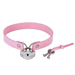 Halskette mit Vorhängeschloss aus Leder Herz-Halskette mit Schloss und Schlüssel Punk Katze Kätzchen Lolita-Kette Schmuck für Frauen Mädchen (Rosa) von Dishowme