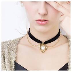 Herz-Lederhalsband mit Kristallperlen Samt-Halsband Boho-Stil mehrlagiger Schmuck für Frauen Mädchen (Gold) von Dishowme