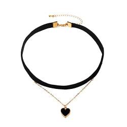 Herz Schwarz Choker Halskette Boho Samt Liebe Herz Halskette Kette 2 Schichten Schmuck Vergoldet für Frauen Mädchen (Schwarz) von Dishowme