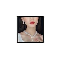 Perlen-Halsketten-Ohrring-Set, Kristall, Kamelien-Blumen-Anhänger, Halskette, Vintage-Stil, Kunstperlen, Schmuck für Frauen und Mädchen (Weiß B) von Dishowme