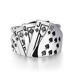 Poker-Spiele Casino-Ring Edelstahl Diamant Spaten bündig Spielkarten Statement Band Ring Vintage Gambling Punk Schmuck verstellbar für Damen Herren (Pik) von Dishowme