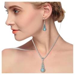 Türkis Halskette Ohrringe Set Bohemian Anhänger Kostümkette Western Schmuck für Frauen (Blau A) von Dishowme