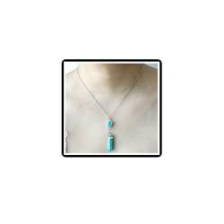 Türkis Kristall Halskette für Frauen Hexagonal Heilung Edelstein Spirituelle Energie Anhänger Halskette Schmuck für Frauen Mädchen (Blau) von Dishowme