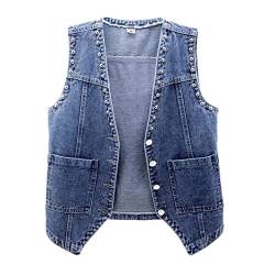 Damen Denim Weste Jacken Nieten Mantel Weste Lose Einreihige Weste Cowgirl Jacke von Disimlarl