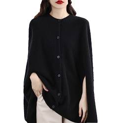 Damen-Kaschmir-Rundhalsausschnitt, ärmelloses Strickoberteil, Cape-Cardigan-Mantel, lockere und Faule Oberbekleidung Classic Black One Size fits All von Disimlarl