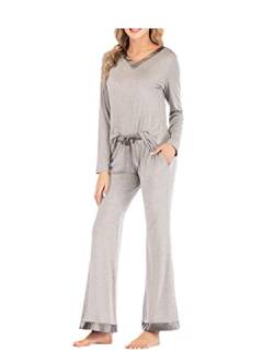 Damen-Schlafanzug aus Baumwolle, einfarbig, weich, für Herbst und Winter, grau, 38 von Disimlarl