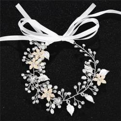 Disimlarl Damen-Haarschmuck mit Perlenblumen, Haarschmuck, Brautschmuck, Party, Braut, Kopfschmuck, versilberte Stirnbänder von Disimlarl