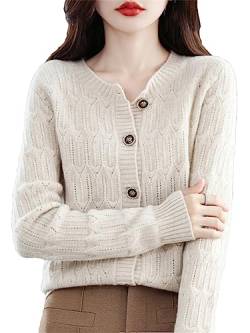 Disimlarl Damen-Strickjacke aus Wolle mit O-Ausschnitt, Kaschmirpullover, gestrickt, Hemd mit Außenturm Beige M von Disimlarl