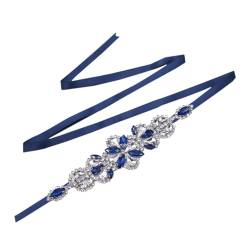 Disimlarl Handgefertigte Strass Gürtel Damen Accessoires Party Abschlussball Braut Hochzeit Brautjungfer Gürtel, Marineblaues Band, One size von Disimlarl