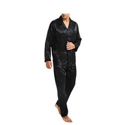 Disimlarl Herren-Schlafanzug-Set, Seide, Satin, Nachtwäsche, Loungewear, Schwarz , M von Disimlarl