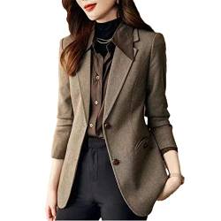 Disimlarl Herringbone Damen Slim Office Damen Blazer Mantel Kurz Klassisch Casual Outwear Tops, coffee, 48 von Disimlarl