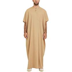 Disimlarl Muslimischer arabischer Kaftan für Herren, einfarbig, kurze Ärmel, lose Bademäntel, Nahen Osten, khaki, XXXXX-Large von Disimlarl