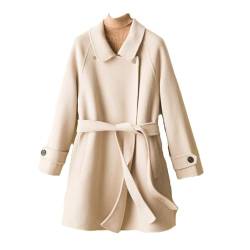 Disimlarl Winter frauen Kaschmir Mäntel Wolljacke Merino Wolle Weibliche Revers Gürtel Vintage Mäntel, beige, 42 von Disimlarl