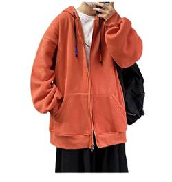 Herbst Casual Zip Up Hoodie Damen Oversized Hoodies Lose Solid Sweatshirts Orange 3XL (90-100KG) von Disimlarl