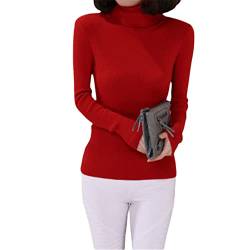 Herbst Winter Kaschmirwolle Slim Style Einfarbig Rollkragen Strick Hält Warm, rot, XXX-Large von Disimlarl