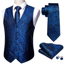 Herren Slim Anzug Weste V-Ausschnitt Weste Seide Krawatte Set Taschentuch Manschettenknöpfe Krawatte für Hochzeit Jacquard-2077 XL von Disimlarl