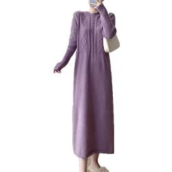 Warmes Strickkleid für Damen, einfarbig, Rollkragen, lockere Streifen, lange Ärmel, violett, L von Disimlarl