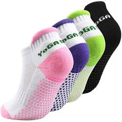 4 Paare Yoga Socken Anti Rutsch für Damen, ABS Pilates Socken Stoppersocken für Laufen, Tanz, Ballett, Sport Größe 35-39 von Disino