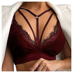 Damen Offene Brüste BH Ouvert Büstenhebe Wetlook Spitzen Bra Dessous Top mit Metallkette Clubwear Bustier Ausschnitt Bralette Strand Bra Frauen Sexy Riemchen Crop Tank Tops B3-Rot,XL von Dislsokrhov