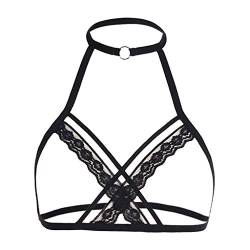 Damen Offene Brüste BH Ouvert Büstenhebe Wetlook Spitzen Bra Frauen Clubwear Bustier Sexy Riemchen Crop Tank Tops Dessous Top mit Metallkette Ausschnitt Bralette Nahtlose Strand Bra D1-Schwarz,L von Dislsokrhov