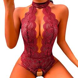 Damen Unterwäsche Fishnet Spitzenbody Dessus Unterkleid Reizwäsche Swingerclub Halterlose Straps String Tanga Frau Desusse Erotische Sexy Bodysuit Party Outfit Damen Sexy 06 Wein, L von Dislsokrhov