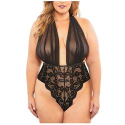 Dessous Body Frauen Bustier Offener Strapse Nachtwäsche Ouvert Perspektive Teddy V-Ausschnitt Dessous Bodysuit Reizwäsche Weihnachten Naughty Neckholder String Pyjama Schwarz #1, XXL von Dislsokrhov