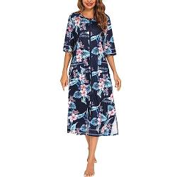 Dislsokrhov Damen Bademäntel Urlaub Bademantel Hauskleid Mit Reißverschluss Morgenmantel Partnerlook Pärchen Robe Kurzgrößen Hausmantel Frauen Frotteekleid Lang Große Größen Bathrobe NY2, XL von Dislsokrhov