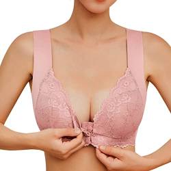 Dislsokrhov Damen Blossom Spitze BH mit Vorderverschluss Sport BH Starker Halt Große Brüst Push up Spitzen BH Ohne Buegel Brisa BH Gegen Hängende BrüstefüR Laufen Joggen Yoga Fitness E1-Rosa,L von Dislsokrhov