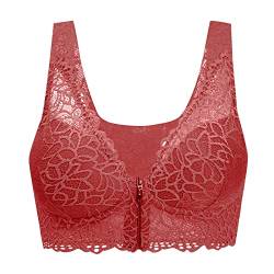 Dislsokrhov Damen Blossom Spitze BH mit Vorderverschluss Sport BH Starker Halt Große Brüst Push up Spitzen BH Ohne Buegel Brisa BH Gegen Hängende BrüstefüR Laufen Joggen Yoga Fitness Rot,5XL von Dislsokrhov