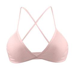 Dislsokrhov Damen Yoga Sport BH Gekreuzte Rücken Crop Tops Gepolstert Sports Bra Dünn Atmungsaktiv Bequem Sport BH Ohne Bügel Starker Halt Große Brüste Padded Cropped Top für Yoga Gym Rosa,M von Dislsokrhov