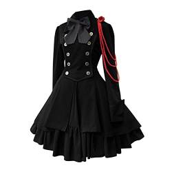 Dislsokrhov Dirndl Damen, Midi Trachtenkleid Trachtenmode Trachtenrock Kleid Lässig Vintage Spitze Modekleid Damenkleider Sommer für Oktoberfest Cosplay Halloween Karneval Kostüm Schwarz,XXL von Dislsokrhov