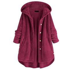 Dislsokrhov Fleecejacke Damen Elegant Winterjacken Damen Damenmantel Große Größen Herbst Softshellmantel Mädchen Grobstrick Fleecejacken Dünn Steppjacke Strickjacken 4# Wein, XL von Dislsokrhov