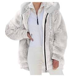 Dislsokrhov Winterjacken Für Damen Winterjacke Teddyfleece Mit Kapuze Übergangsmantel Frauen Wasserdicht Fell Mäntel Kurzmantel Warm Lang Fliesjacke Fleecejacken Weiß, XXL von Dislsokrhov