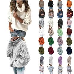 Generic Damen Pullover Winter Rollkragenpullover Damen Warm Oversized Strickpullover Rollkragen Pullover Stricken Pulli Grobstrickpullover Langarm Oberteile Wollpullover 01 Blau, S von Dislsokrhov