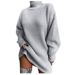 Generic Pullover Damen Elegant Rollkragenpullover Langarm Strickpullover Lässiges Stricken Pulli Winter Sweatshirt Oberteile Ausgefallene Strickjacken Damen Herbst 07 Grau, L von Dislsokrhov